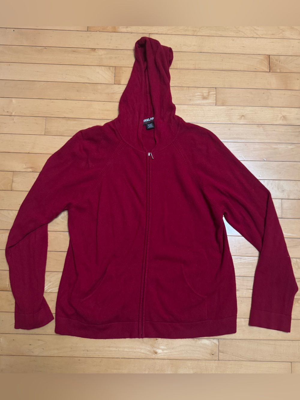 Kirkland Costco Cashmere dark cherry red zip-front hoodie sweater woman’s XL
